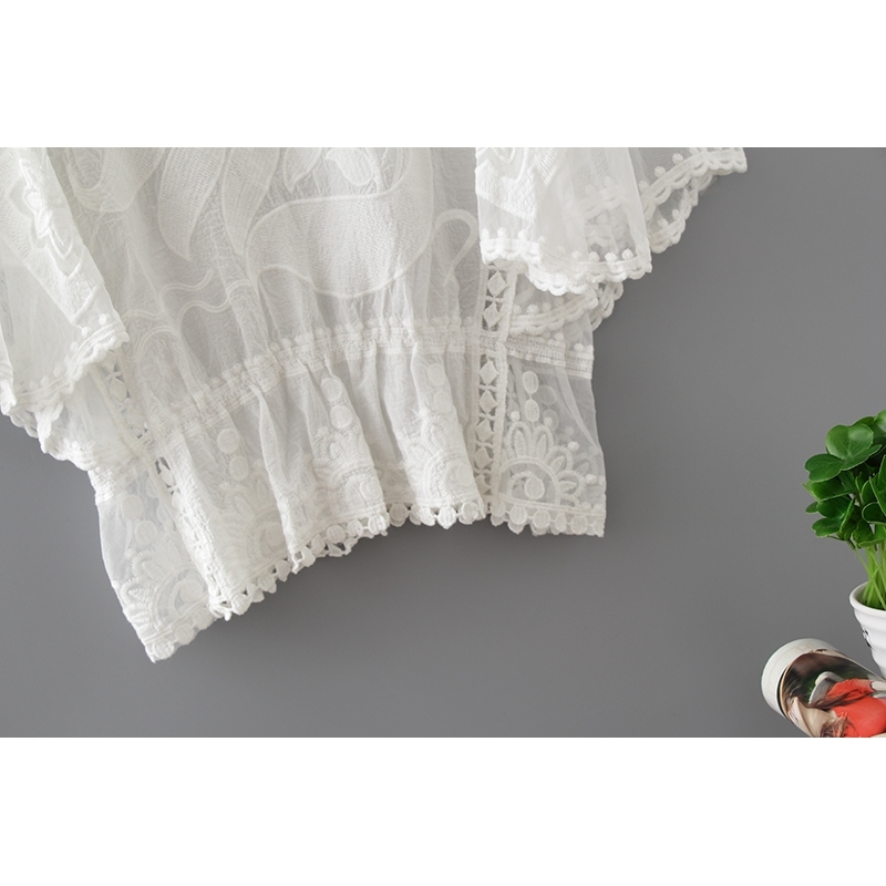 women blouse shirt summer causal floral female tops casual short sleeve loose clothing hollow out blouses 0338 40 210506