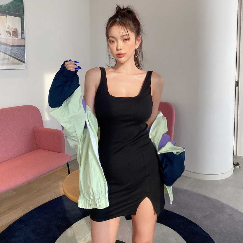 Summer Korean version of women's summer sexy low-cut bag hip split sleeveless dress Office Lady Knee-Length 210603, Gray
Summer Korean version of women's summer sexy low-cut bag hip split sleeveless dress Office Lady Knee-Length 210603, Gray