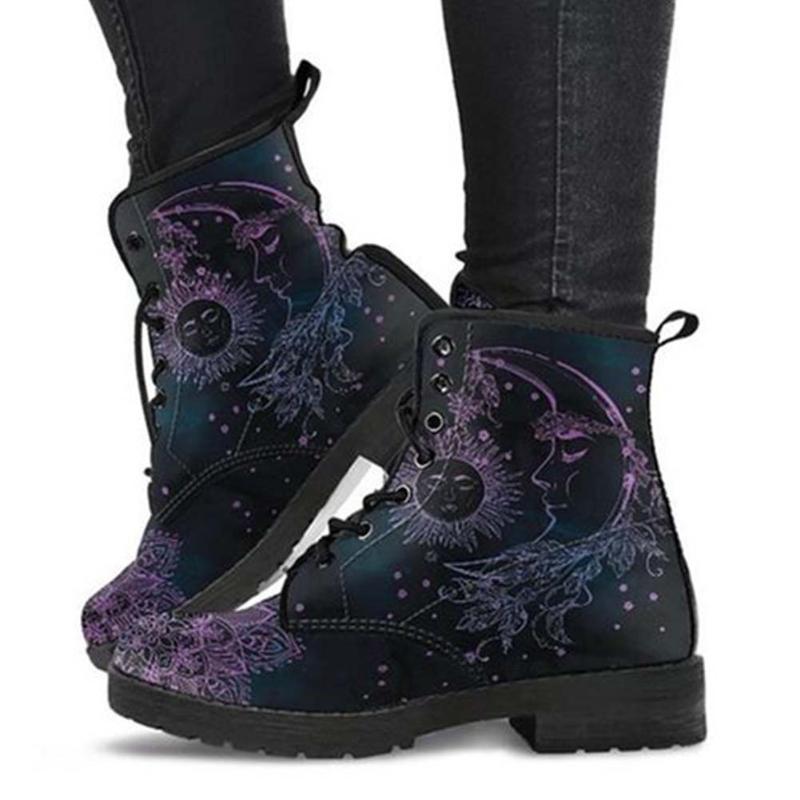 Boots Ins Girls Ankle Colorful Pentagram Low Heel Women Classic Fashion Stylish Casual Lace Up Shoes Woman