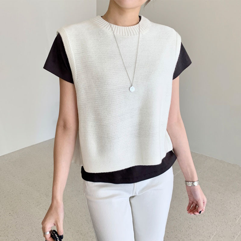 Nomikuma Korean Sleeveless O-neck Sweater Vest Causal Back Split Knitted Pullover Spring New Solid Knitwear Top Vests 6E214 210427