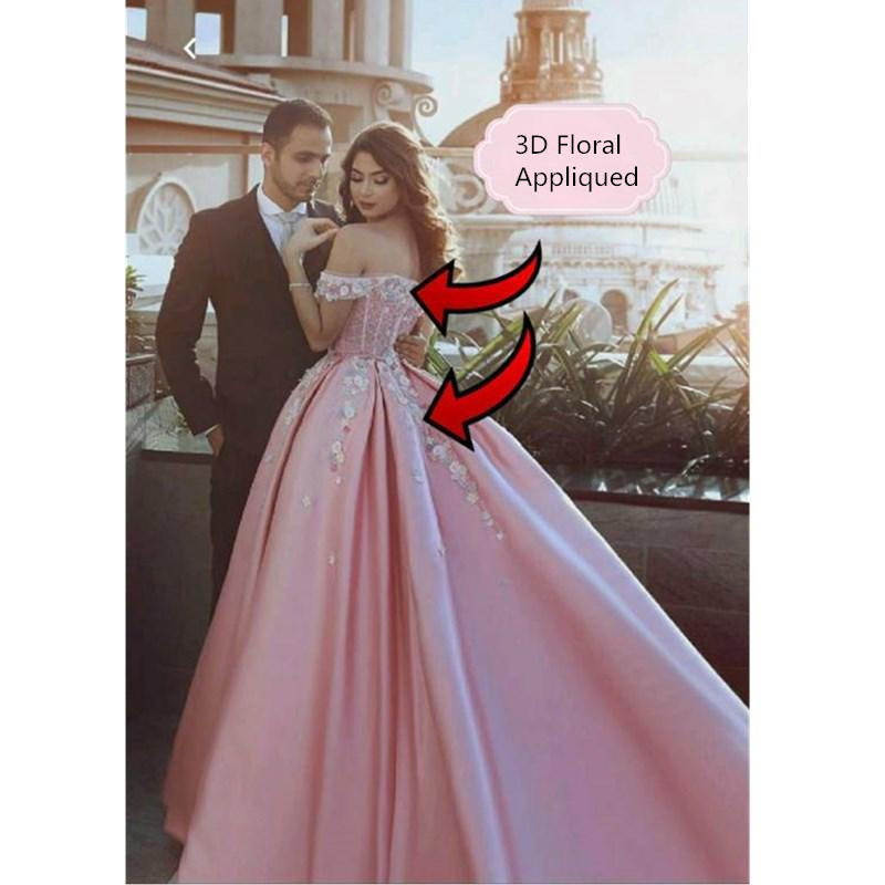 Princess Pink Evening Dresses Off Shoulder Ball Gown Prom Dress Beads Appliqued Elegant Dubai Arabic Formal Party Wear Sweep Train Robe De Mariée