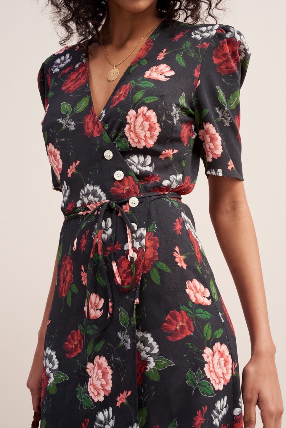Vintage France style Star Floral Print Side Button Dress Woman Tie Bow Lace up Waist Short Sleeve Midi Tea Dresses Vestido 210429