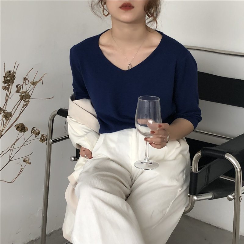 Minimalist Casual Half-Sleeved Fashion Tee Chic Vintage Summer Women Solid Loose All-Match Knitted T-shirt 7 Colors 210421