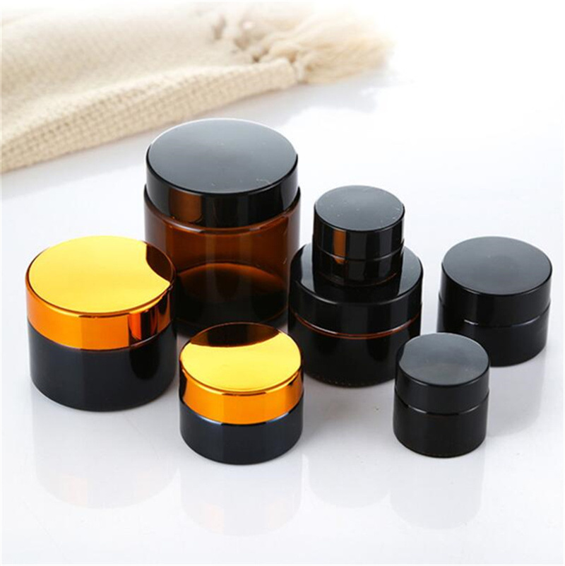 5g 10g 15g 20g 30g 50g Amber Brown Glass Cream Jar Refillable Bottle Cosmetic Makeup Storage Container with Gold Silver Black Lids
