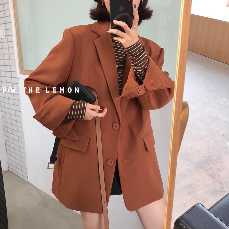 Wonder spring solid Turn Down Collar Long Sleeve Office Work Style Blazer Feminino Loose Single Breast Coat 210510