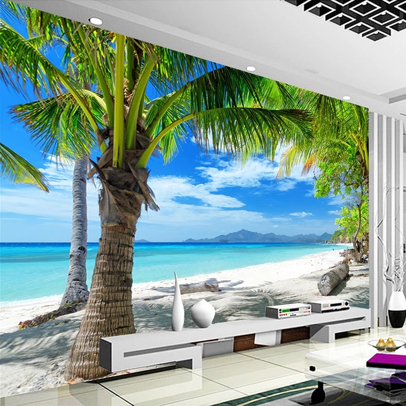 Wallpaper 3D Sea Beach Coconut Tree Seascape Painting Modern Living Room Sofa TV Background Wall Paper Waterproof
