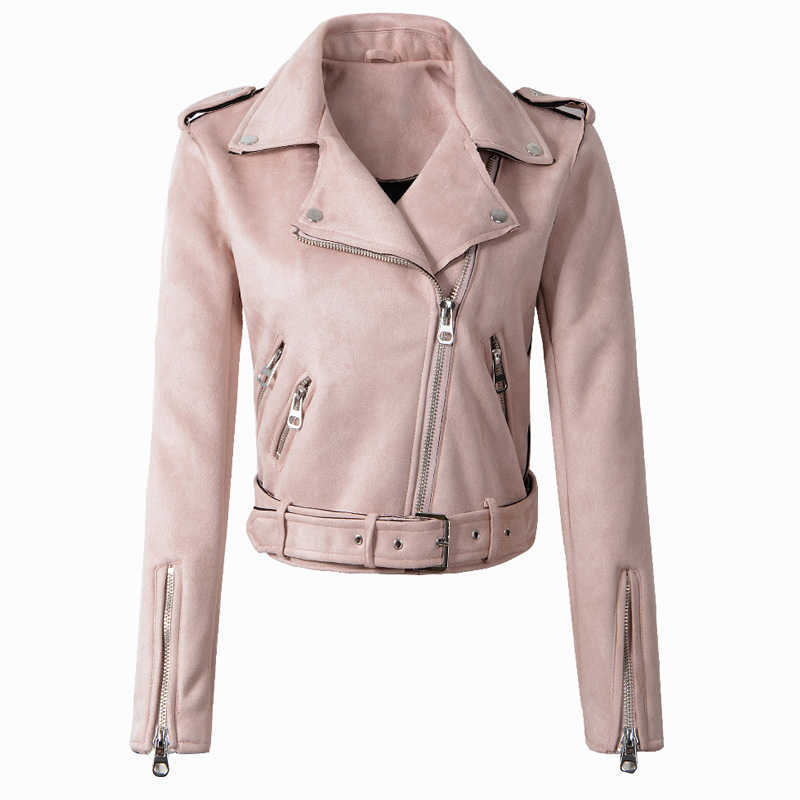 FTLZZ Women Faux Suede Jacket Coats Motorcycle Zipper Turndown Collar Faux Soft Leather Overcoat Female Black Punk Short Jacket 210909