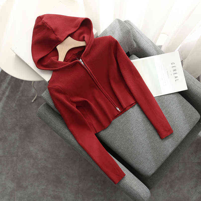 Slim Girls Soft Cotton Knitted Hoodies Fashion Ladies Elegant Bomb Sweatshirts Casual Female Knitwear Vintage Women Chic 211109