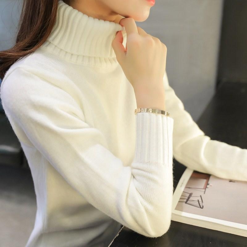 Autumn Winter Women Knitted Sweaters Pullovers Turtleneck Long Sleeve Solid Color Slim Elastic Short Sweater Women's