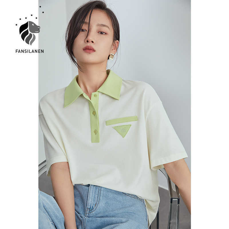 FANSILANEN Half-sleeved T-shirt Women Summer Polo Collar Wweater Loose Casual Top Style White Green 210607, Apricot
FANSILANEN Half-sleeved T-shirt Women Summer Polo Collar Wweater Loose Casual Top Style White Green 210607, Apricot