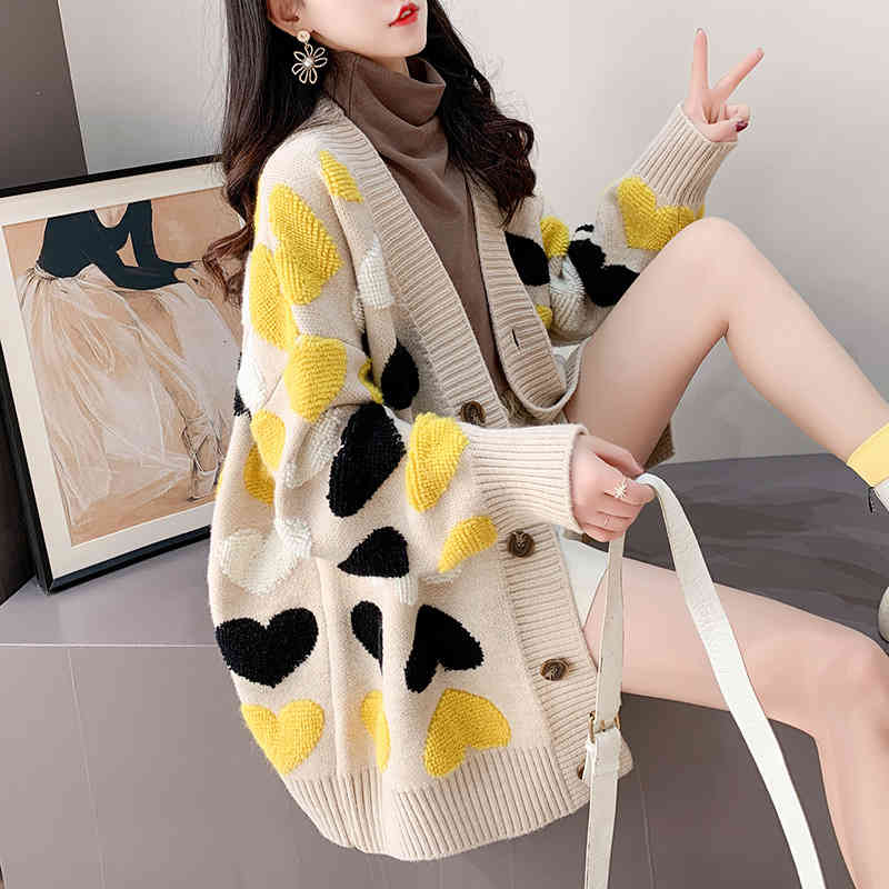 women's jackets nomikuma korean love heart jacquard knitted cardigan women long sleeve v-neck sweater coat autumn winter knitwear 6k733, Black;brown
women's jackets nomikuma korean love heart jacquard knitted cardigan women long sleeve v-neck sweater coat autumn winter knitwear 6k733, Black;brown