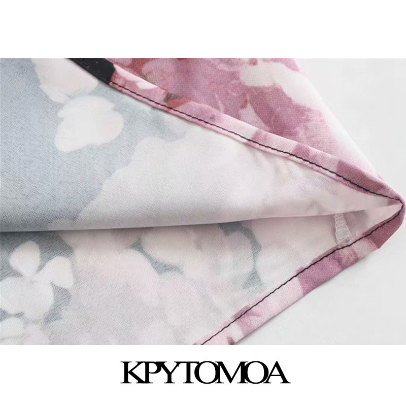 Women Chic Fashion Floral Print Pleated Midi Dress V Neck Puff Sleeve Female Dresses Vestidos Mujer 210420