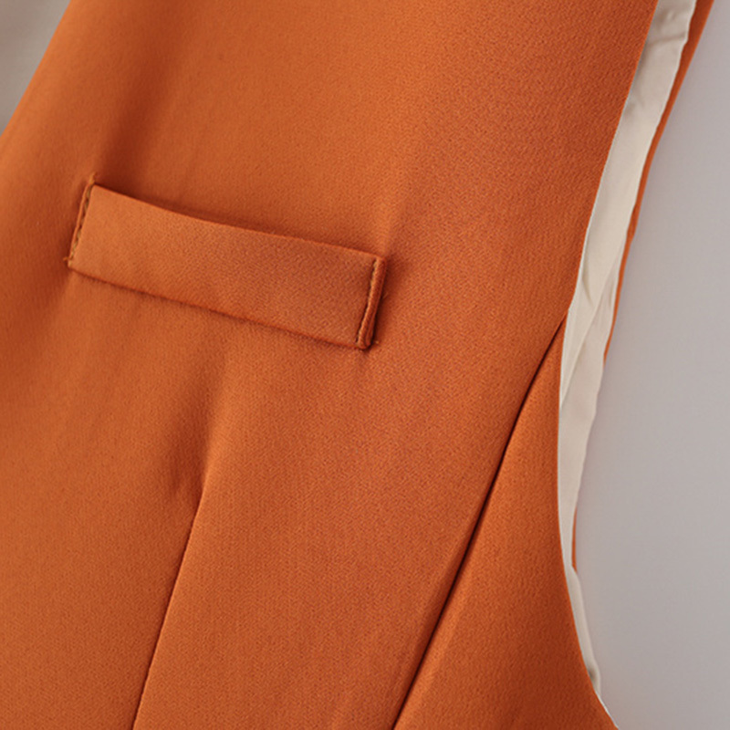 Women Simply Sleeveless Single Breasted Orange Vest Jacket Office Lady Slim Suit WaistCoat Pockets Outwear Tops 210521