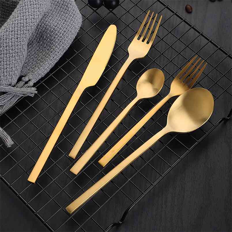 30pcs Gold Cutlery Sets Matt Stainless Steel Tableware Knife Fork Coffee Spoon Flatware Dishwasher Safe Dinnerware 210907
30pcs Gold Cutlery Sets Matt Stainless Steel Tableware Knife Fork Coffee Spoon Flatware Dishwasher Safe Dinnerware 210907