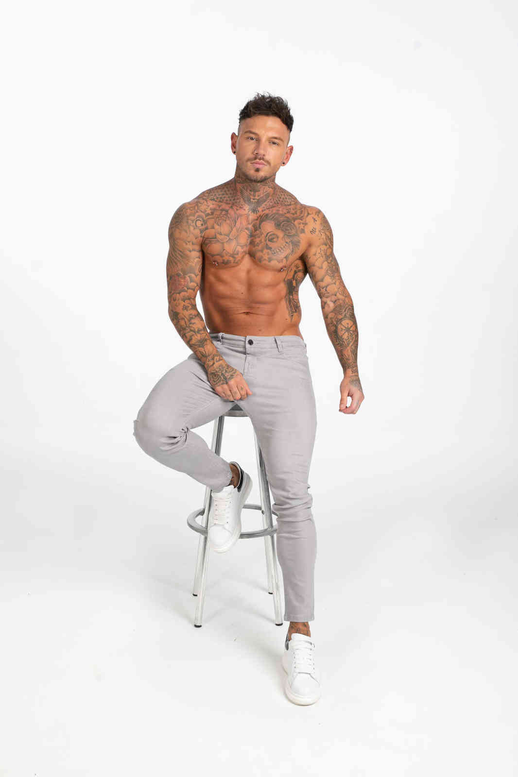 GINGTTO Denim Pants Men Skinny Slim Fit Grey Jeans for Hip Hop Ankle Tight Cut Closely to Body Big Size Stretch zm175 211111