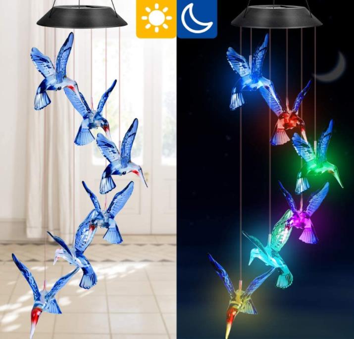Solar Hummingbird Butterfly Wind Chimes Party Decor Color Changing Outdoor Waterproof Mobile Hanging Pendant Lights for Porch Pati5768599