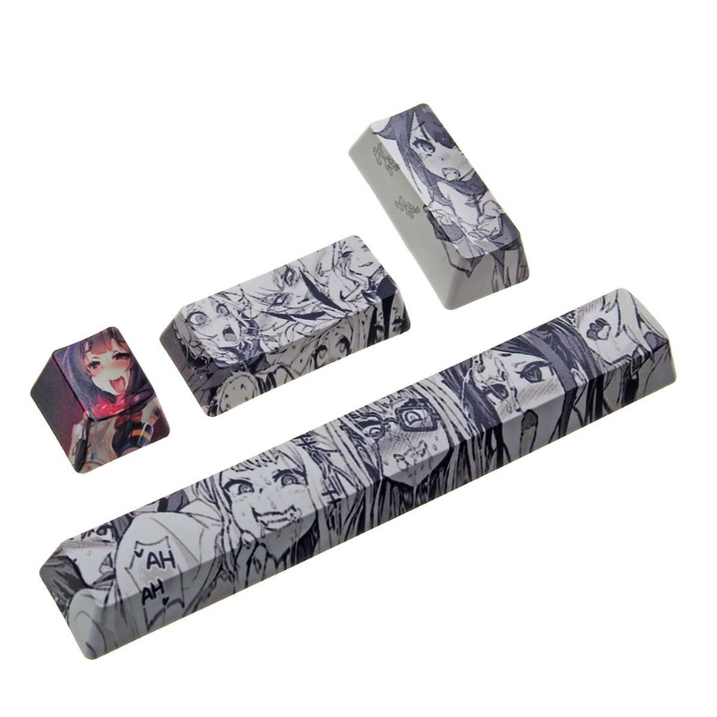 4Pcs Japanese Anime PBT Space Keycaps Ahegao Keycaps 6.25U ESC Spacebar Caps For Mechanical Keyboard Switches Keycaps