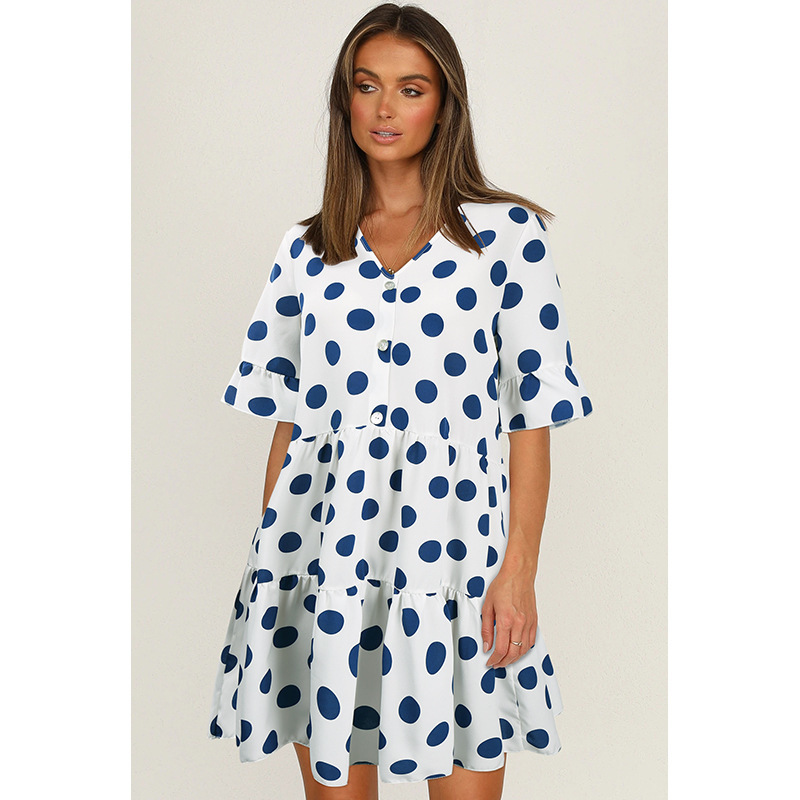 Women Dress V-neck Vintage Dot Dresses Plus Size Sexy Summer For Girls Fashion Clothes 210513