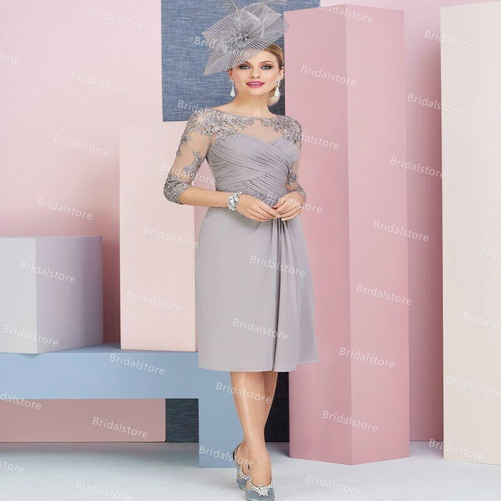 Elegant Western Boho Mother Of Bride Dresses Stylish Knee Length Chiffon Two Piece Prom Dress For Beach Wedding Party Guest Pleat Lace Short Women Eve