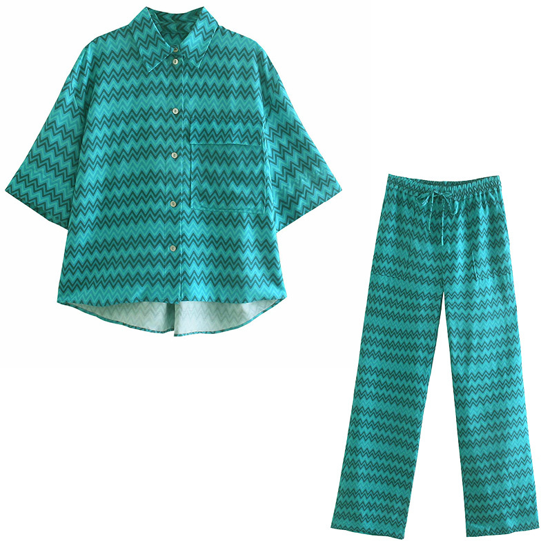 Women Printed 2 Piece Set Half Sleeve Shirt and Trousers Woman Pajama style Sets Outfits 210517