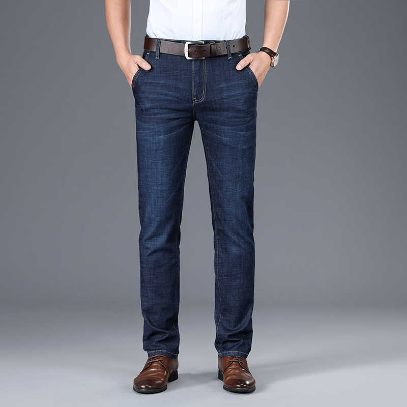 HENCHIRY Men's Business Casual Elastic Jeans Loose Fashion Breathable Non Pilling Ankle-Length Pants Show Thin Straight Pants X0621