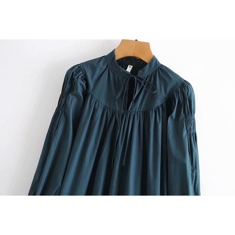 Elegant Women Bow V-Neck Dresses Fashion Ladies Patchwork Draped Vestidos Sweet Female Chic Puff Sleeve Mini Dress 210430