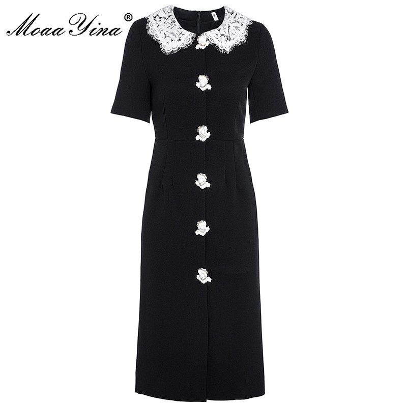 Fashion Designer dress Summer Women' Dress Lace Peter pan Collar Short Sleeve Black Vintage Elegant Dresses 210524
Fashion Designer dress Summer Women' Dress Lace Peter pan Collar Short Sleeve Black Vintage Elegant Dresses 210524