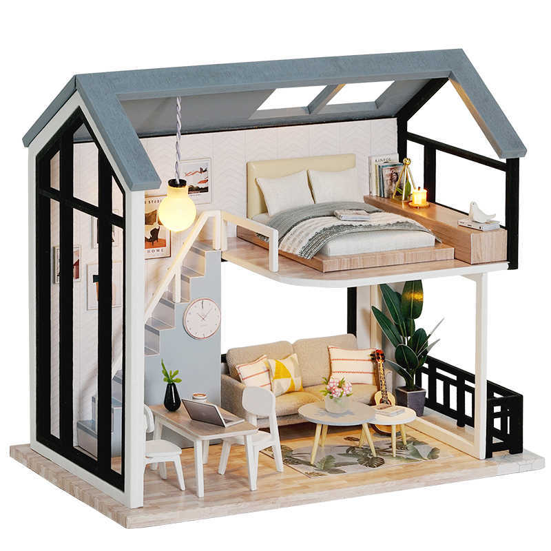 CUTEBEE DIY Dollhouse Kit Wooden Doll Houses Miniature Furniture with LED Toys for Christmas Gift QL02 210910