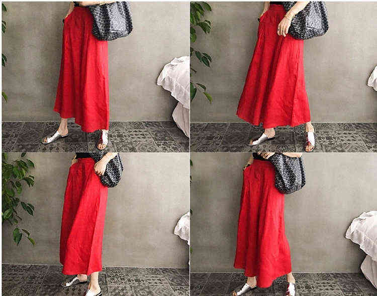 Colorfaith Women Summer Trousers Pantskirt High Elastic Waist Casual Cotton and Linen Wide Leg Ankle-Length Pants P6673 211115