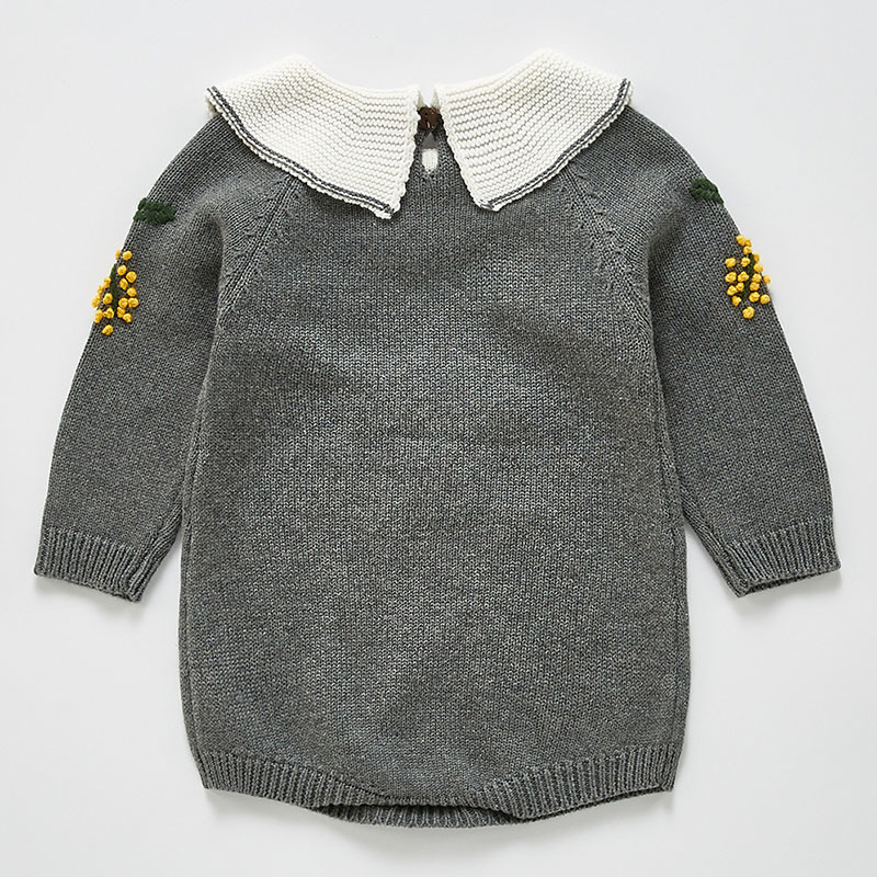 Cute Baby Girl Knit Embroider Rompers Spring Autumn Long Sleeve Fashion Infant Clothes 0-3Yrs 210429