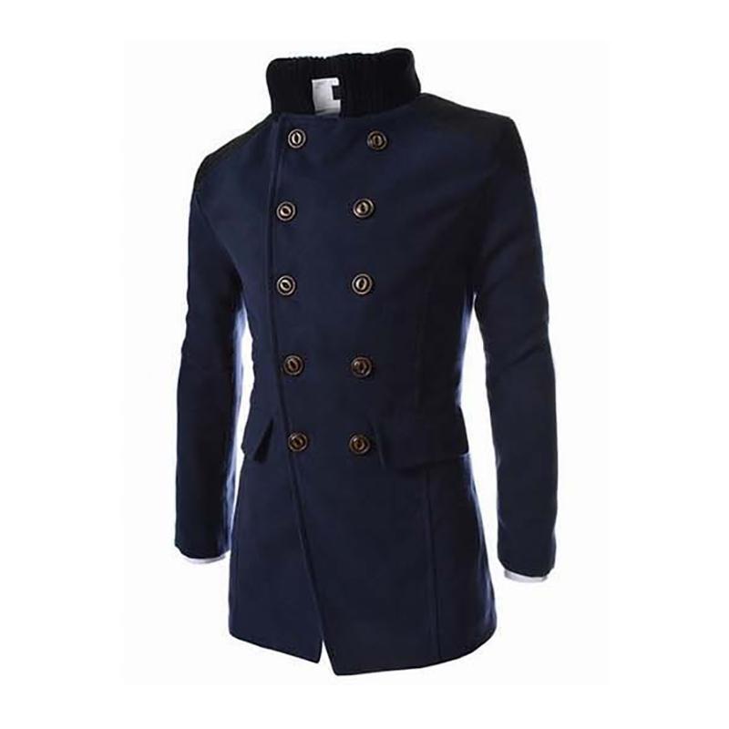 English Style Jackets For Men Autumn Winter Mandarin Collar Wool Blend Double Breasted Coat Thick Overcoats Men's & Blends