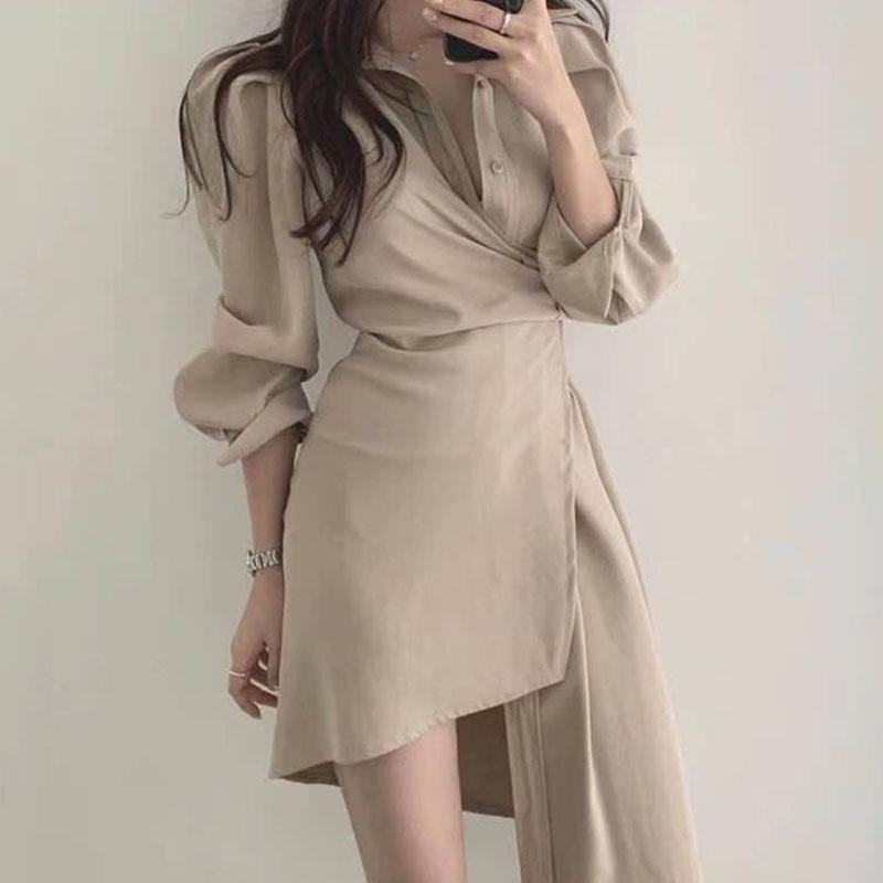 Casual Dresses Korean Chic Gentle Lapel Shirts Dress Single Breasted Thin Waist Mid-length Irregular Women Solid Vintage Wild, Black
Casual Dresses Korean Chic Gentle Lapel Shirts Dress Single Breasted Thin Waist Mid-length Irregular Women Solid Vintage Wild, Black