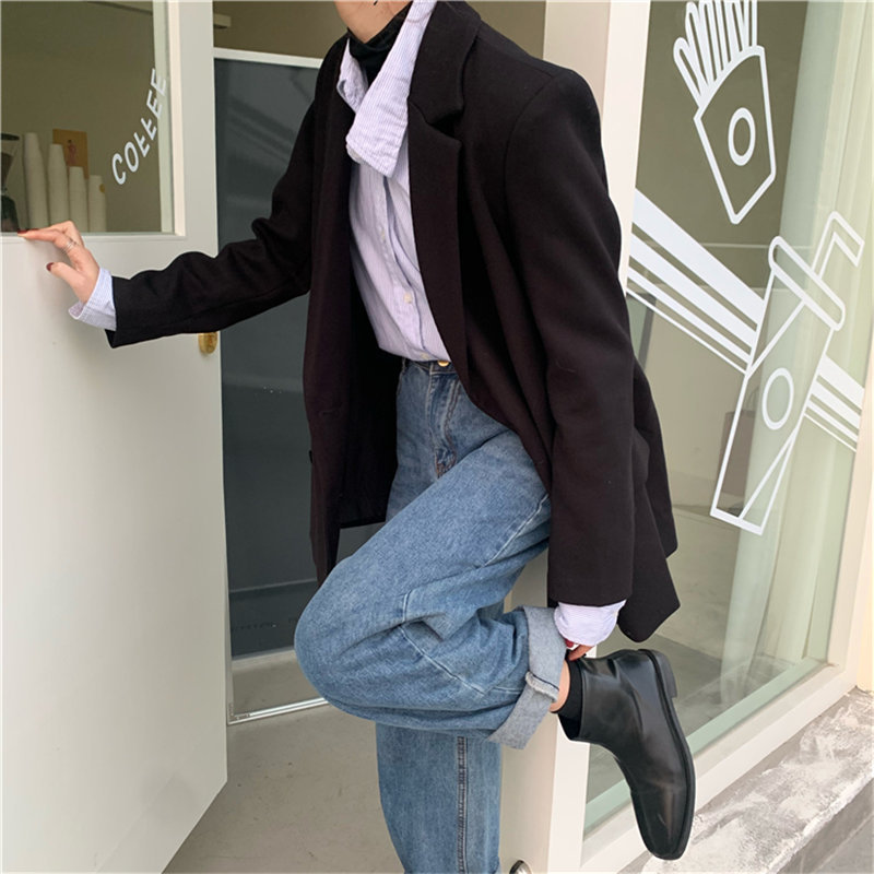 Slender Vintage Elegant Feminine Stylish Solid Women Streetwear Loose Free Coat All Match Office Lady Blazers 210421