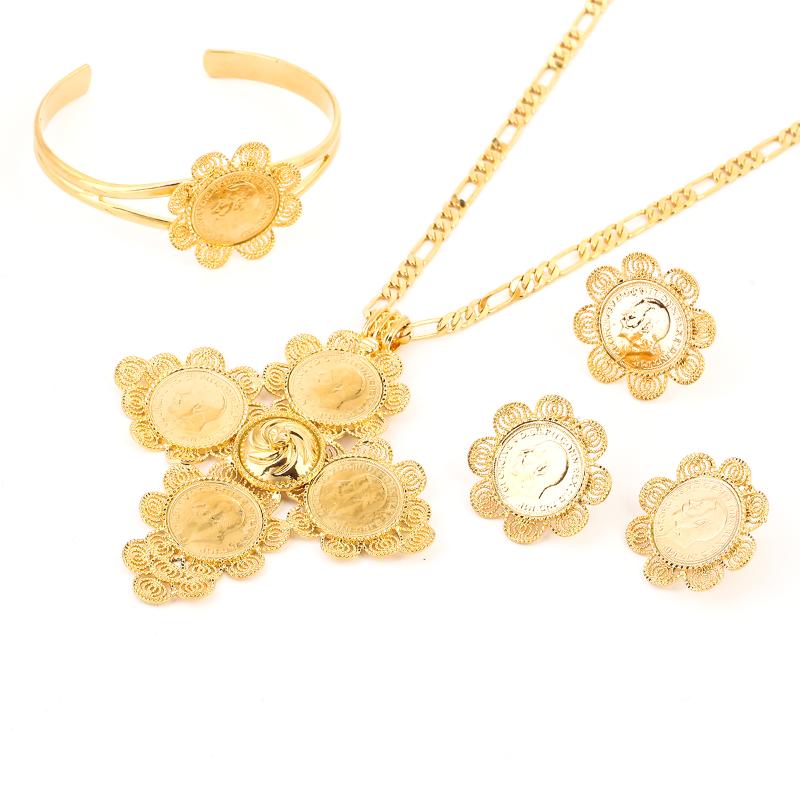 Earrings & Necklace 4Pcs Ethiopian Bride Gold Color Jewelry Sets For Women Coin Cross Bangle Free Size Ring Eritrean Wedding Gift, Silver
Earrings & Necklace 4Pcs Ethiopian Bride Gold Color Jewelry Sets For Women Coin Cross Bangle Free Size Ring Eritrean Wedding Gift, Silver