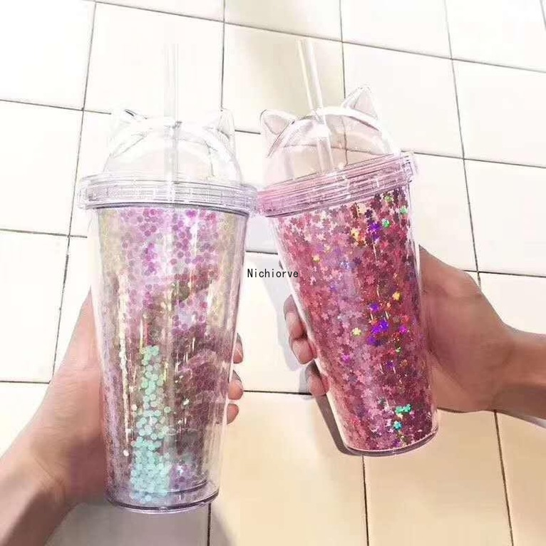 New Cat Ear styles Flashing Double Layer Cup Cute Cartoon Creative Plastic Cups Sequin Juice Gift Cup FY4479, 380ml
New Cat Ear styles Flashing Double Layer Cup Cute Cartoon Creative Plastic Cups Sequin Juice Gift Cup FY4479, 380ml