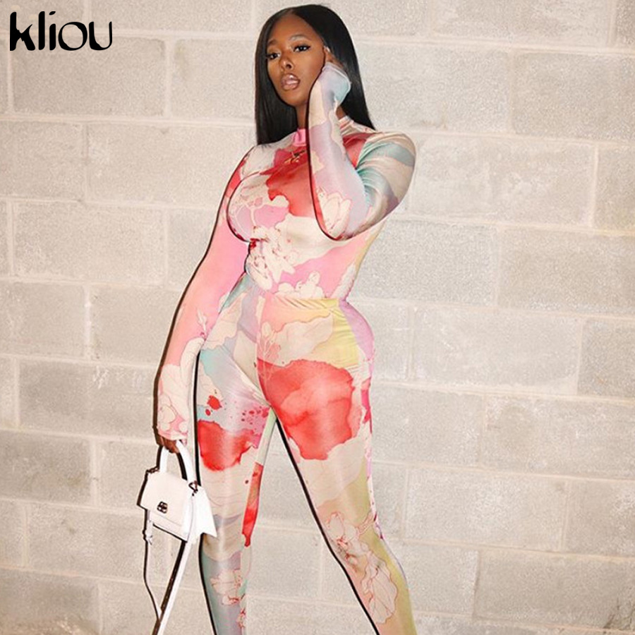 Kliou women tie dye print full sleeve autumn jumpsuits skinny elastic sporty workout overalls colorful casual activewear outfit, Red 
Kliou women tie dye print full sleeve autumn jumpsuits skinny elastic sporty workout overalls colorful casual activewear outfit, Red