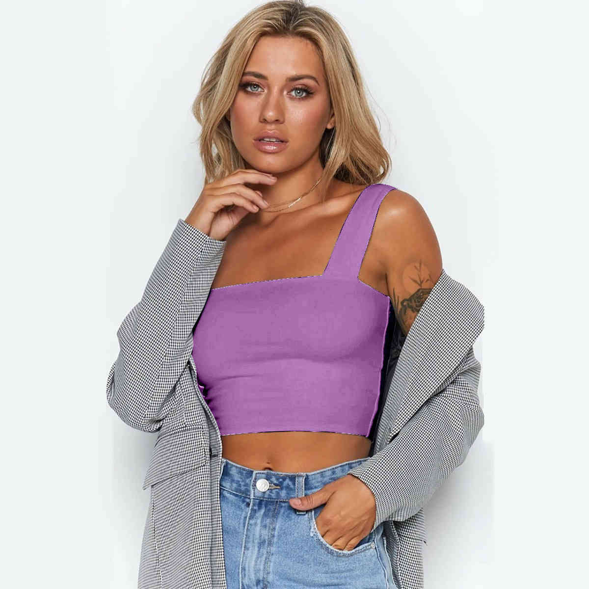 Square Neck Sleeveless Summer Women Crop Top Casual Sling Basic Black Slim Vest Off Shoulder Cami Sexy Backless Tank Tops Female 210522