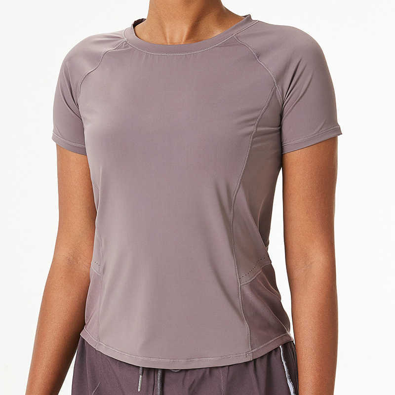 L-045 Womens Mesh Back Breathable Yoga Sports Tops Solid Color Quickly Dry Shirt Running Fitness Casual Gym Clothes Women Short Sleeve Tee T-Shirt