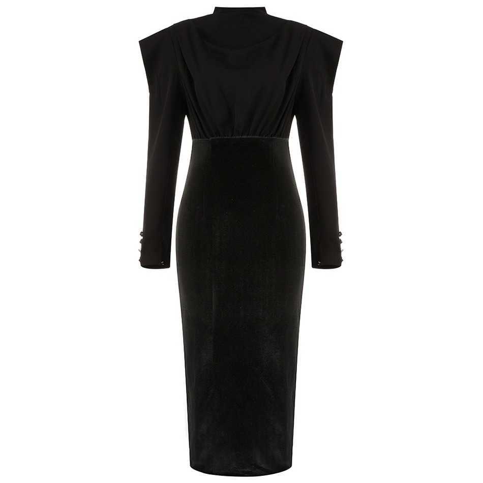High Quality Black Fashion Long Sleeve Backless Bodycon Dress Elegant Cocktail Party Vestidos 210525