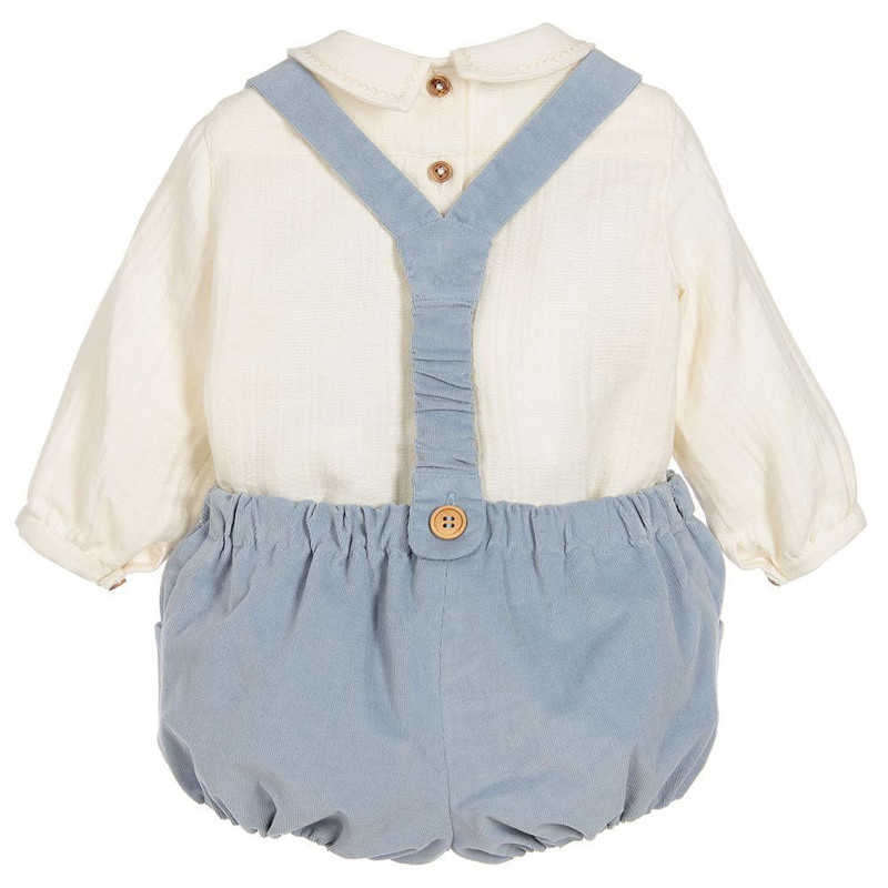 2Pcs Children Spanish Boutique Clothing Baby Boys Birthday Baptism Clothes Set Toddler Long Sleeve White Shirt + Blue Overalls 210615