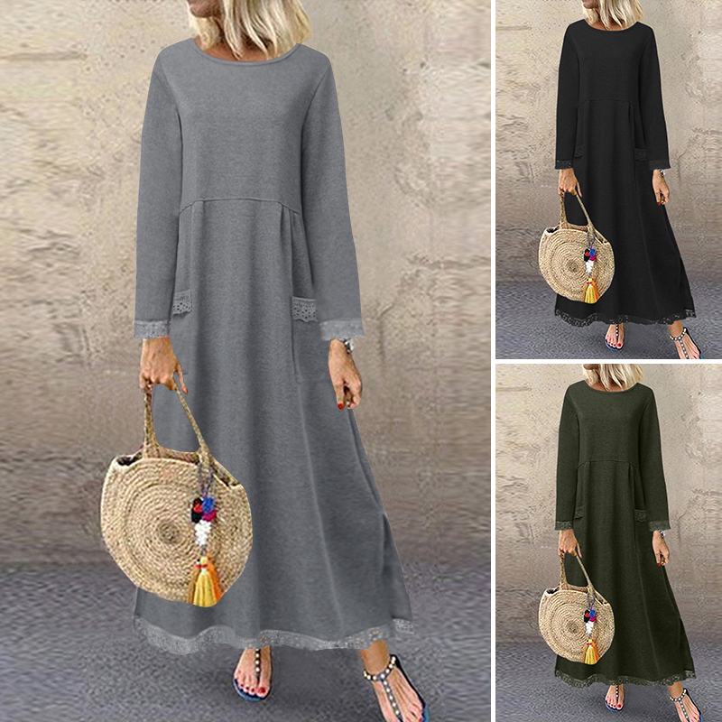 Women Lace Patchwork Sundress ZANZEA Autumn Sweatshirts Dress Casual Vintage Solid Long Sleeve Maxi Vestidos Female Tunic Robe, Black
Women Lace Patchwork Sundress ZANZEA Autumn Sweatshirts Dress Casual Vintage Solid Long Sleeve Maxi Vestidos Female Tunic Robe, Black