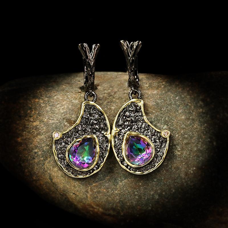 Dangle & Chandelier Unique Geometric Oval Earrings Inlaid With Colorful Crystal Black Gold Two-color Retro Ethnic Style Ladies Jewelry, Silver 
Dangle & Chandelier Unique Geometric Oval Earrings Inlaid With Colorful Crystal Black Gold Two-color Retro Ethnic Style Ladies Jewelry, Silver