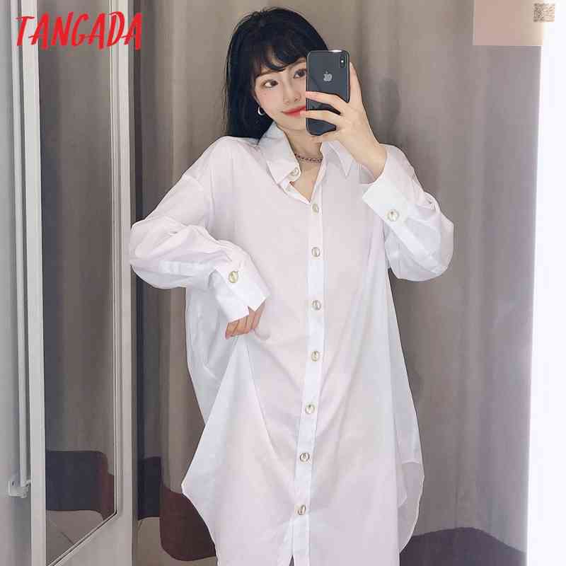 Women Retro Oversized White Long Blouse Golden Buttons Chic Female Casual Loose Shirt Blusas BE443 210416