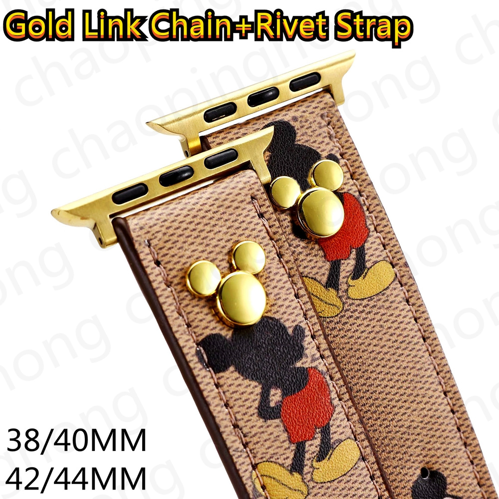Top Luxury Gold Link Chain Rivet Watchbands 42mm 38mm 40mm 44mm Strap For Iwatch 2 3 4 5 6 SE Bands Leather Watch Band Bracelet Fashion Cartoon Characters Watchband
Top Luxury Gold Link Chain Rivet Watchbands 42mm 38mm 40mm 44mm Strap For Iwatch 2 3 4 5 6 SE Bands Leather Watch Band Bracelet Fashion Cartoon Characters Watchband