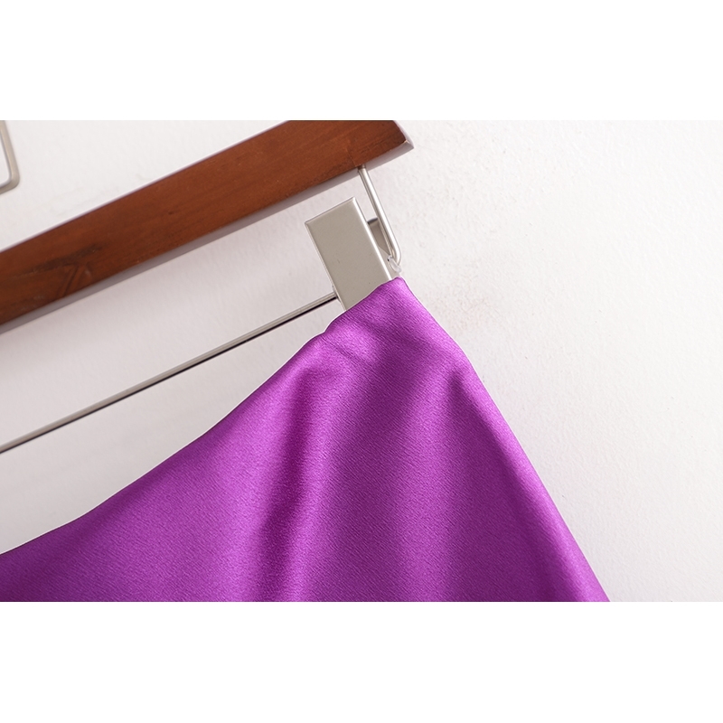 toppies summer purple satin skirts womens a-line midi high waist solid color streetwear 210619