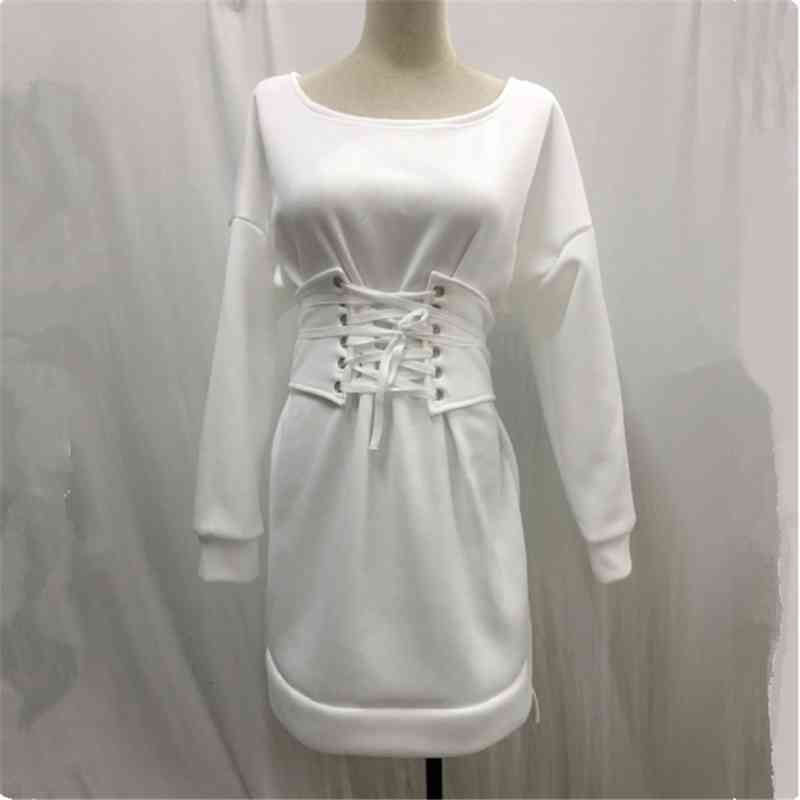 Dresses Woman Winter Sexy Party Night A-line Black Long Sleeve Female Elegant Waist Bodycon Belt Women 210428