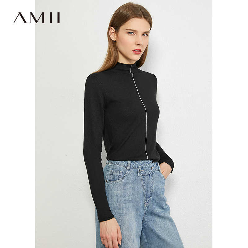 AMII Minimalism Autumn Fashion Women Sweater Solid Thin Slim Fit Turtleneck Sweater Female Pullover Tops 12040610 210918