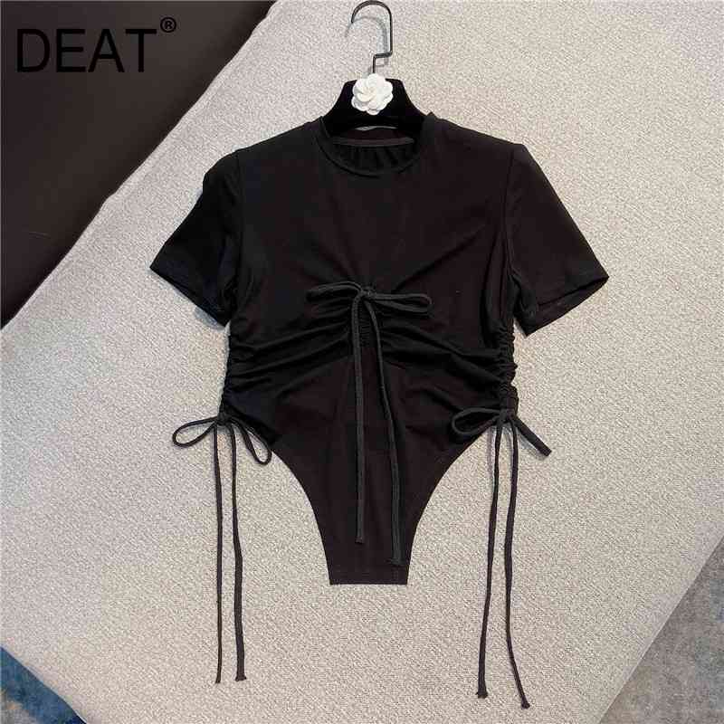 Women Black Drawstring T-shirt Solid Color Round Neck Short Sleeve Fashion Temperament Spring Summer 11D437 210525
Women Black Drawstring T-shirt Solid Color Round Neck Short Sleeve Fashion Temperament Spring Summer 11D437 210525