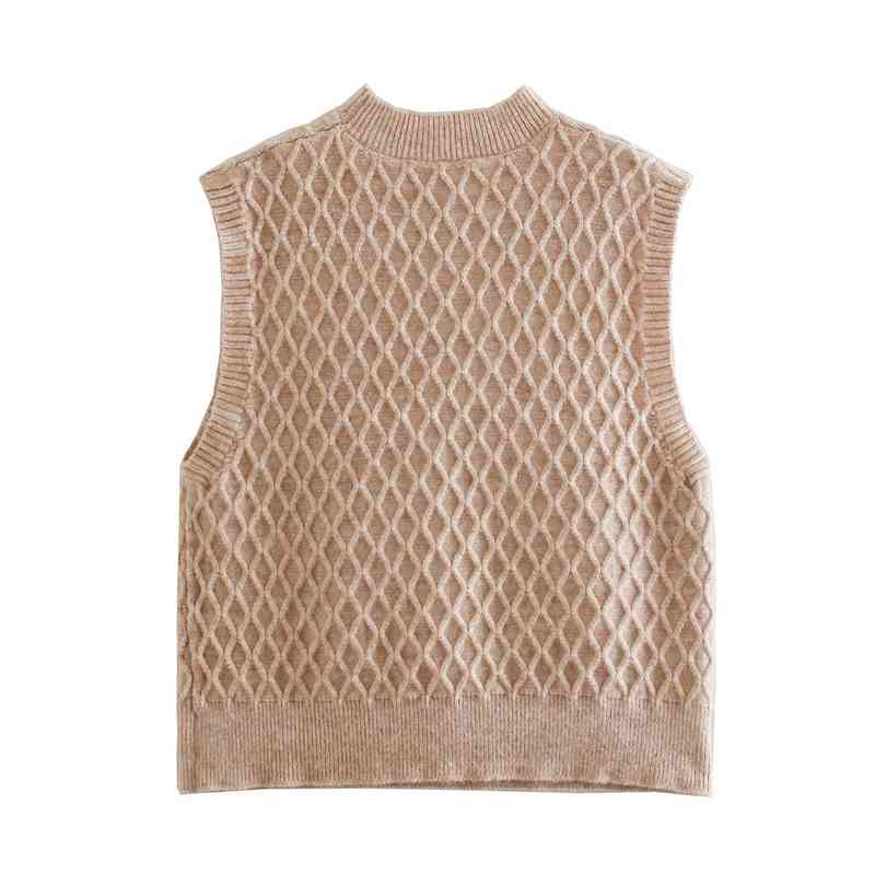 Streetwear Women O-Neck Sweater Vests Fashion Ladies Looses Knitted Tanks Causal Female Chic Solid Khaki Pullovers 210430