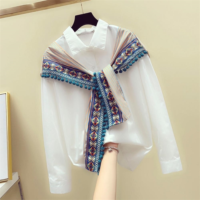 Autumn Fashion Womens Turn Down Collar Embroidery Tassel Shawl Shirt Tops Female Long Sleeves Blouses Shirts A2748 210519, White
Autumn Fashion Womens Turn Down Collar Embroidery Tassel Shawl Shirt Tops Female Long Sleeves Blouses Shirts A2748 210519, White